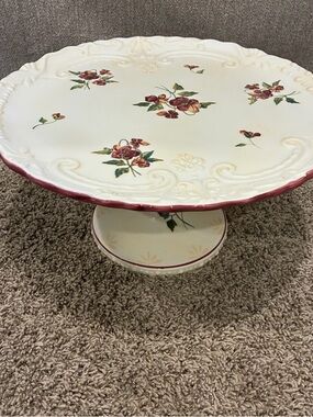 Rare: Capriware Pedestal Cake Stand Floral Design Vintage Hand Painted
